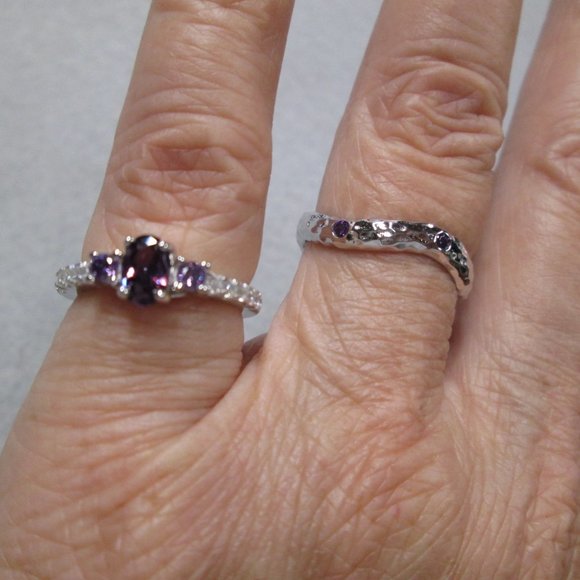 Exquisite Dainty Sterling Silver and AMETHYST Ring> Sparkling CZ's, Birthstone - Picture 2 of 6